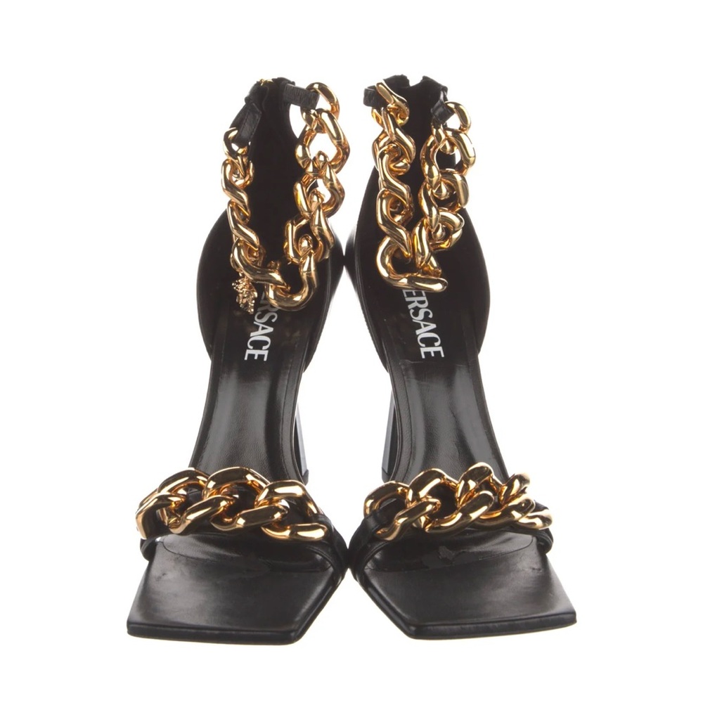 Versace Black and Gold Chain Heels